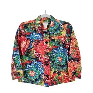 Chicos Silk Blend Abstract Floral Button Front Jacket Multicolor Size 3 XL A10
